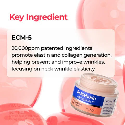Dr.Melaxin Necksphalt Firming Cream with ECM-5 20,000ppm, Firming & Lifting Neck Cream for Wrinkles & Sagging Skin, Ceramide & Collagen for Elasticity & Radiant Glow