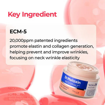 Dr.Melaxin Necksphalt Firming Cream with ECM-5 20,000ppm, Firming & Lifting Neck Cream for Wrinkles & Sagging Skin, Ceramide & Collagen for Elasticity & Radiant Glow