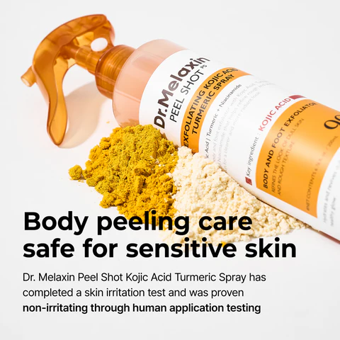 Dr.Melaxin Body Keratin Care Kojic Acid Turmeric Spray with AHA & PHA, Gentle Body Brightening & Exfoliating Peeling Solution for Dead Skin Cells & Texture, Korean Skincare, 6.76 fl.o