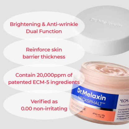 Dr.Melaxin Necksphalt Firming Cream with ECM-5 20,000ppm, Firming & Lifting Neck Cream for Wrinkles & Sagging Skin, Ceramide & Collagen for Elasticity & Radiant Glow