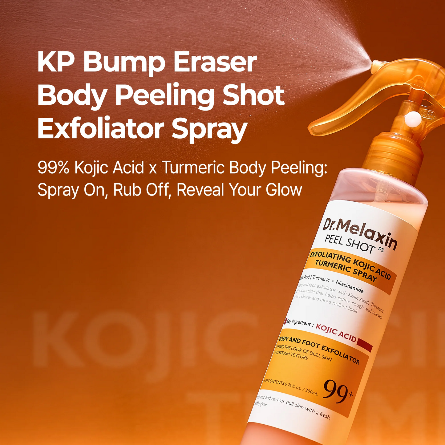 Dr.Melaxin Body Keratin Care Kojic Acid Turmeric Spray with AHA & PHA, Gentle Body Brightening & Exfoliating Peeling Solution for Dead Skin Cells & Texture, Korean Skincare, 6.76 fl.o