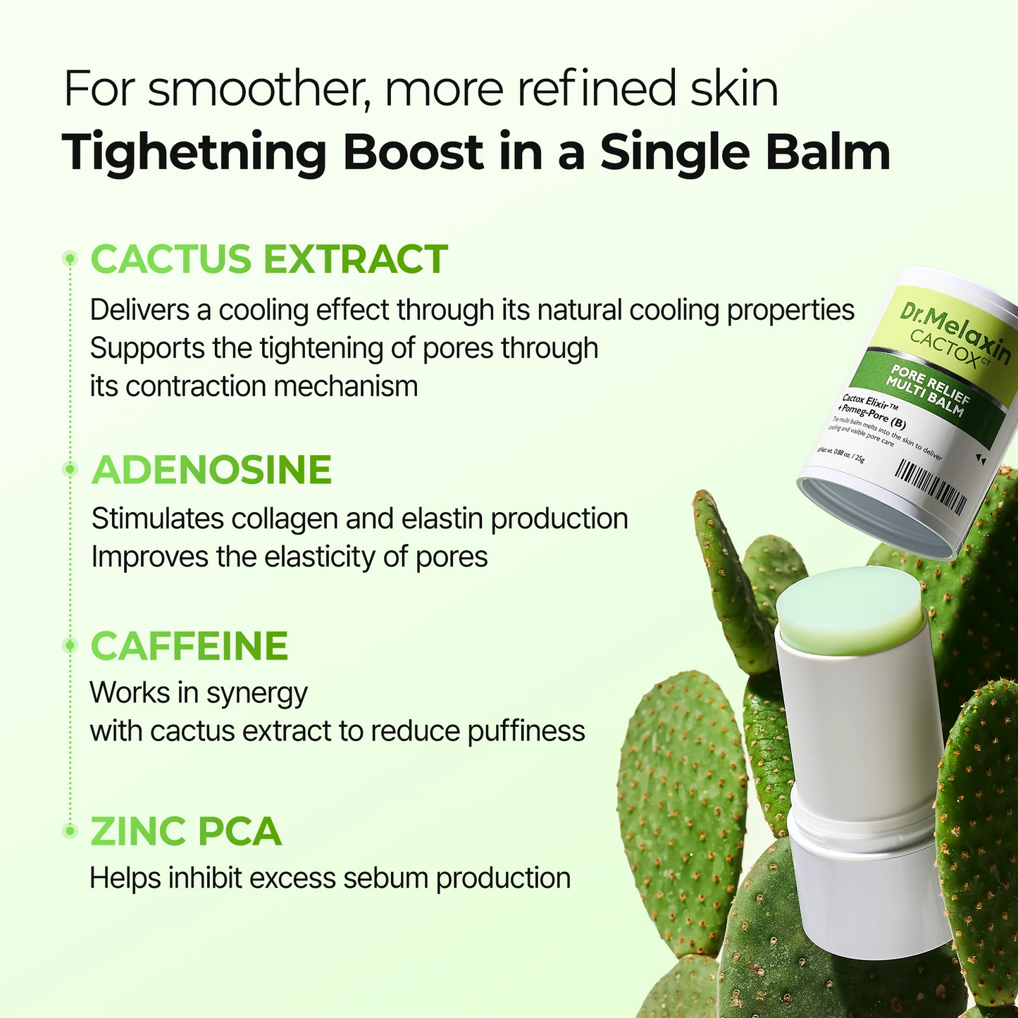 Dr.Melaxin Cactox & Calcium Multi Balm Pore Firming Duo with Cactus Cooling & Eye Care Stick for Visible Pore Refining and Skin Repair